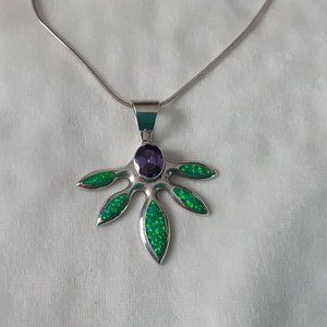 Amethyst and Green Opal Sterling Necklace/Earring Set